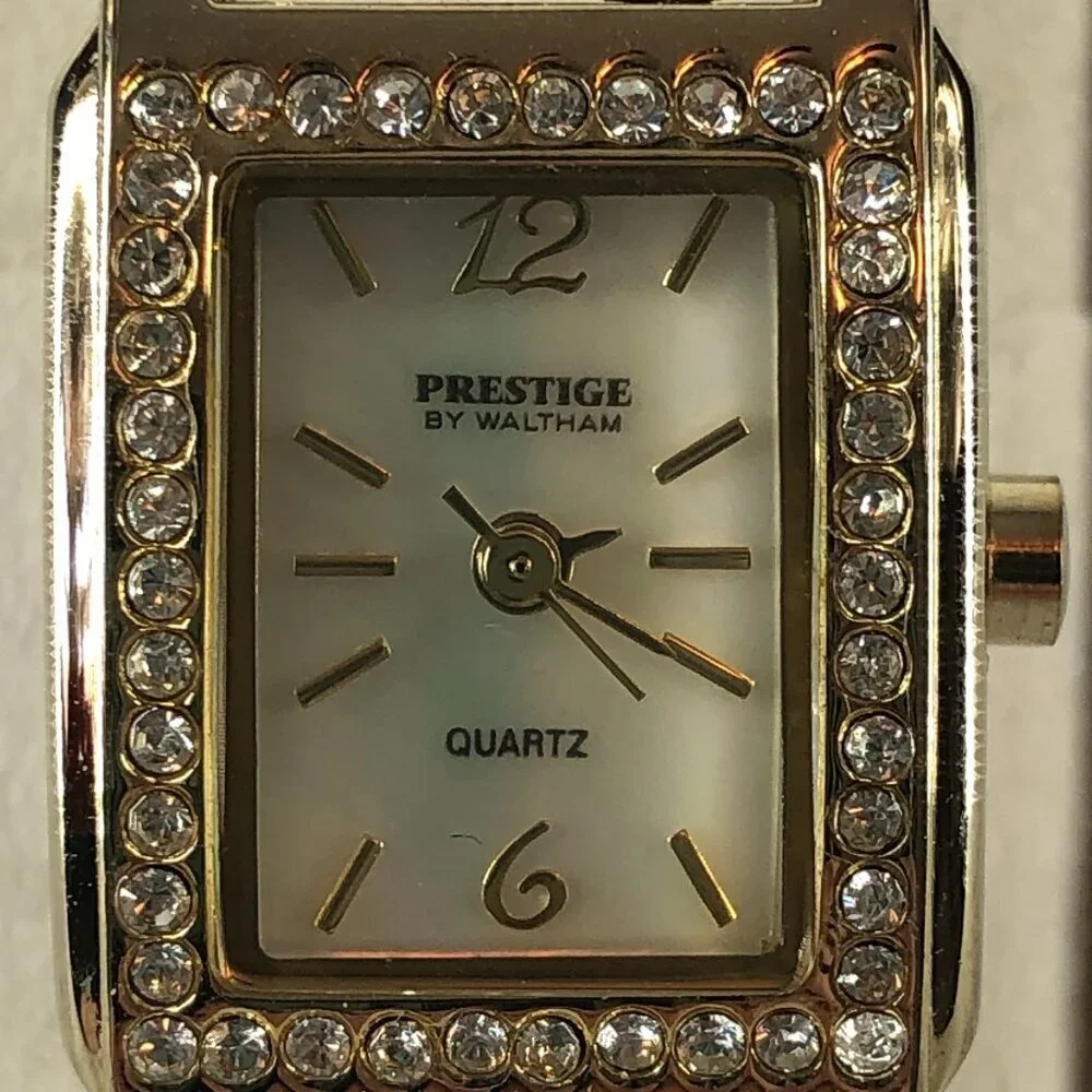Prestige By Waltham Gold Tone with Rhinestones Bracelet Quartz Watch